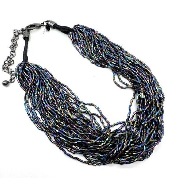 Chico’s stunning iridescent beaded layered choker necklace black multicolor - Picture 4 of 8